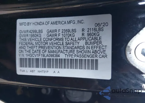 2020 Honda Accord Lx from USA, damaged, VIN 1HGCV1F19LA098384